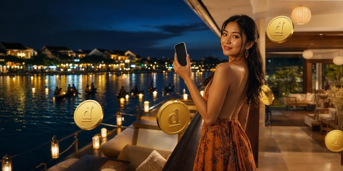 Người chơi Việt Nam sử dụng ứng dụng casino trên điện thoại tại phố cổ Hội An